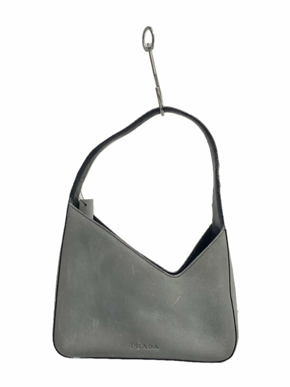 Prada Hobo Bag Embossed Asymmetrical Conside red Leather Gray